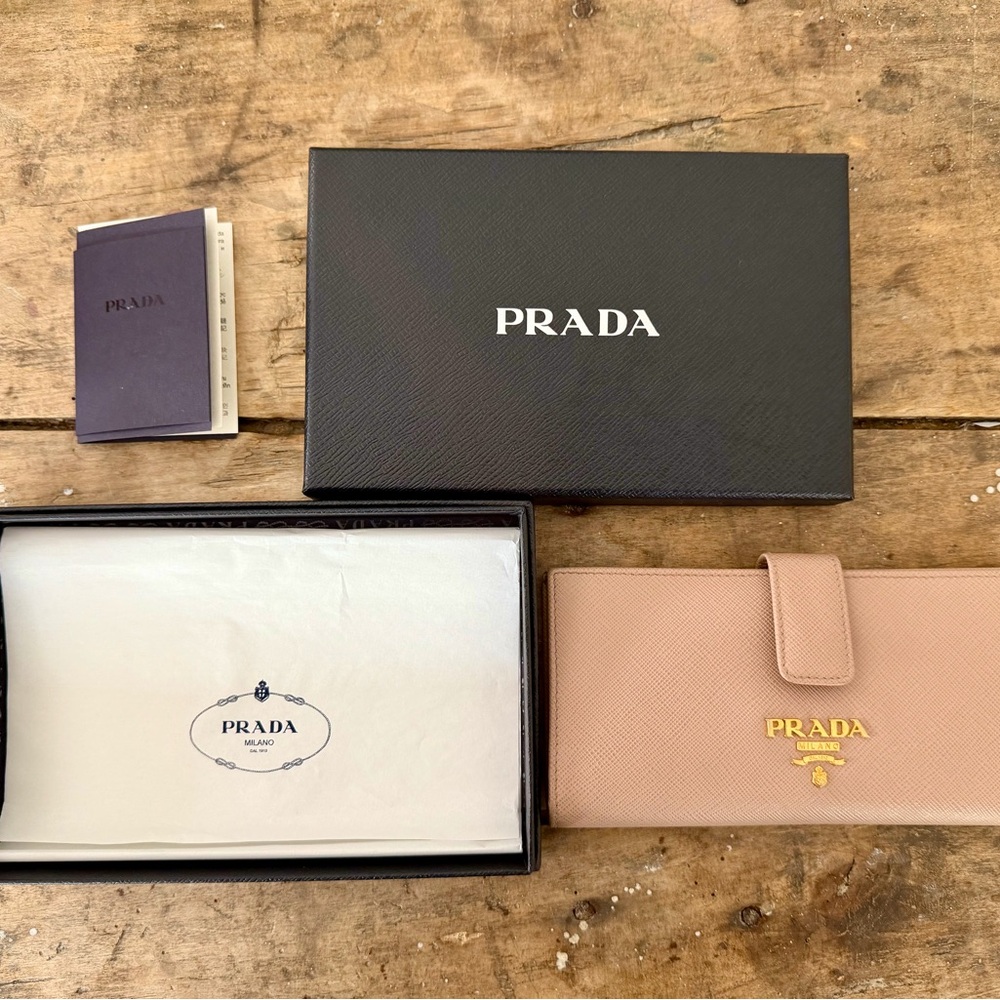 Prada Large Saffiano Leather Wallet in Tan / Powdered Pink - Picture 11 of 12